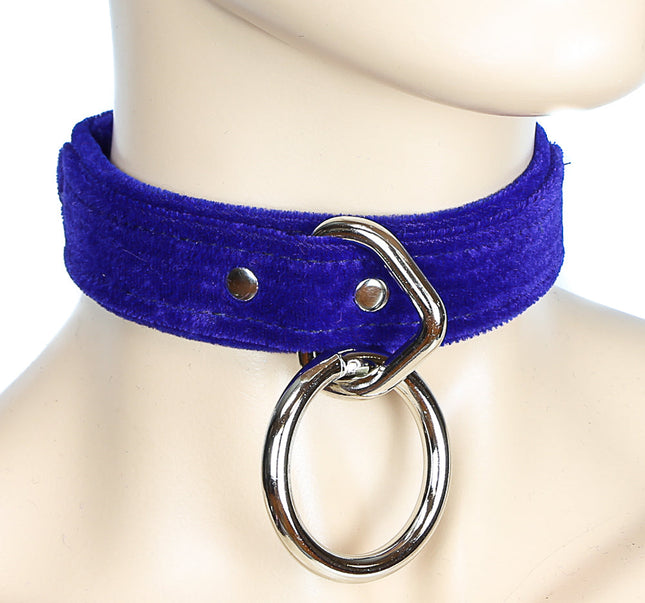 CK103 VELVET LARGE RING BONDAGE CHOKER 1 1/4" WIDE