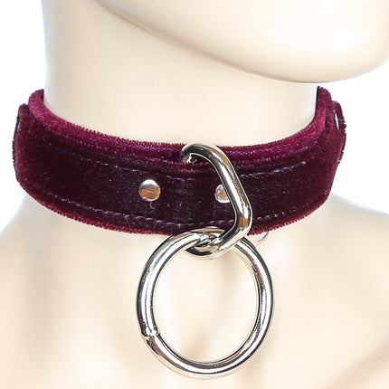 CK103 VELVET LARGE RING BONDAGE CHOKER 1 1/4" WIDE