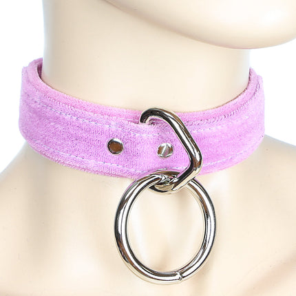 CK103 VELVET LARGE RING BONDAGE CHOKER 1 1/4" WIDE