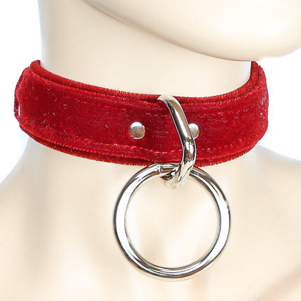 CK103 VELVET LARGE RING BONDAGE CHOKER 1 1/4" WIDE