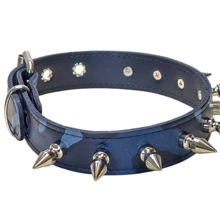 CK105L-CAMO  GENUINE LEATHER CAMOUFLAGE 1" SPIKE CHOKER