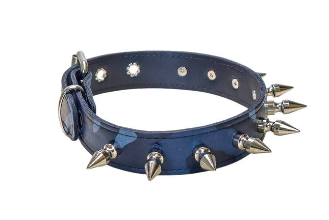 CK105L-CAMO  GENUINE LEATHER CAMOUFLAGE 1" SPIKE CHOKER