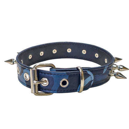 CK105L-CAMO  GENUINE LEATHER CAMOUFLAGE 1" SPIKE CHOKER