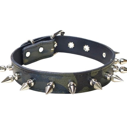 CK105L-CAMO  GENUINE LEATHER CAMOUFLAGE 1" SPIKE CHOKER