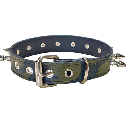 CK105L-CAMO  GENUINE LEATHER CAMOUFLAGE 1" SPIKE CHOKER