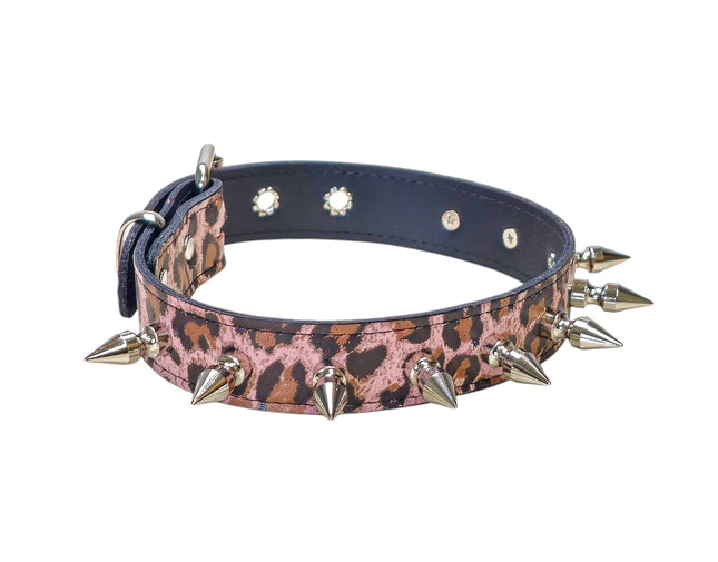 CK105L-CHEETAH 3/4" PLAIN GENUINE LEATHER LEOPARD CHEETAH 1" SPIKE