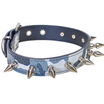 CK105L-CAMO  GENUINE LEATHER CAMOUFLAGE 1" SPIKE CHOKER