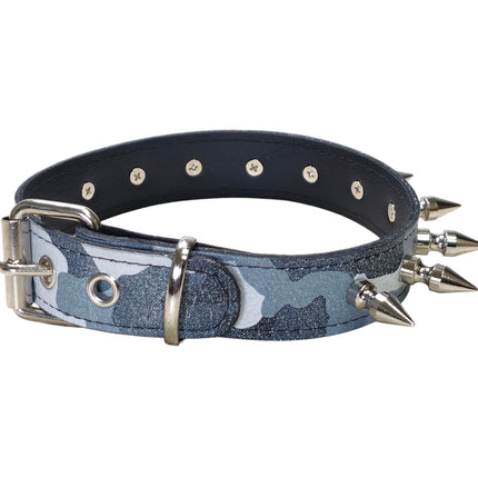 CK105L-CAMO  GENUINE LEATHER CAMOUFLAGE 1" SPIKE CHOKER