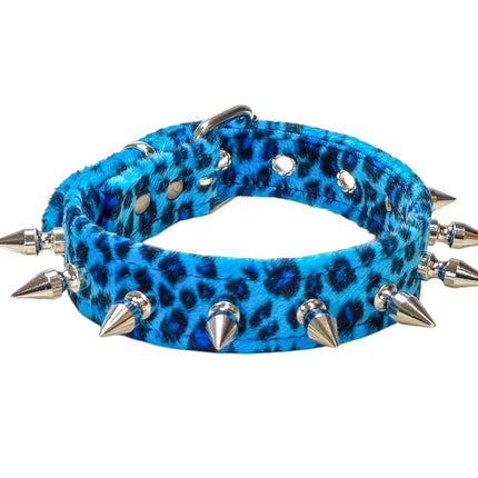 CK105LEOPARD  FUZZY LEOPARD  1" SPIKE CHOKER HANDMADE IN USA