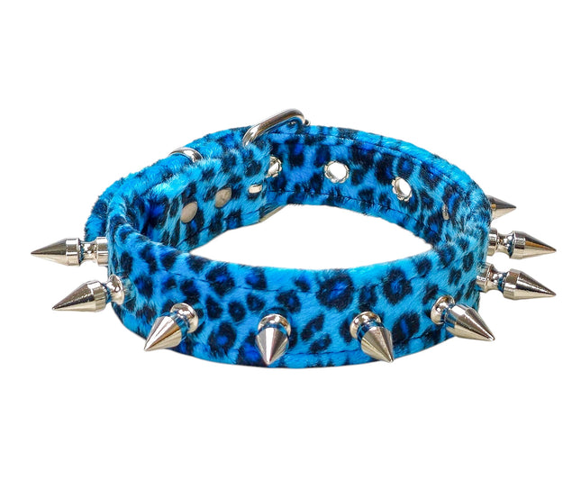 CK105LEOPARD  FUZZY LEOPARD  1" SPIKE CHOKER HANDMADE IN USA