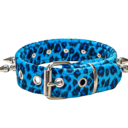 CK105LEOPARD  FUZZY LEOPARD  1" SPIKE CHOKER HANDMADE IN USA