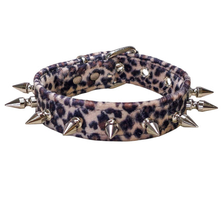 CK105LEOPARD  FUZZY LEOPARD  1" SPIKE CHOKER HANDMADE IN USA