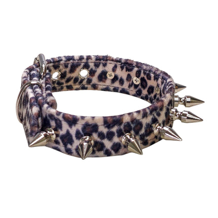 CK105LEOPARD  FUZZY LEOPARD  1" SPIKE CHOKER HANDMADE IN USA