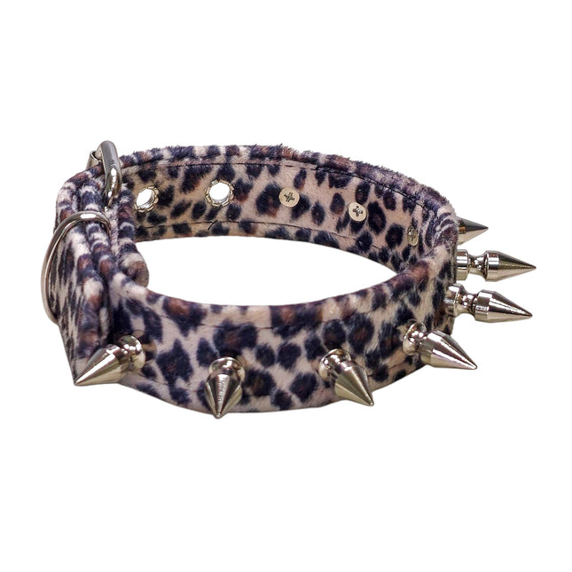 CK105LEOPARD  FUZZY LEOPARD  1" SPIKE CHOKER HANDMADE IN USA