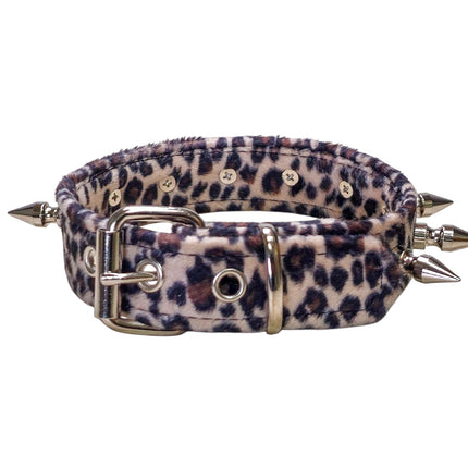 CK105LEOPARD  FUZZY LEOPARD  1" SPIKE CHOKER HANDMADE IN USA