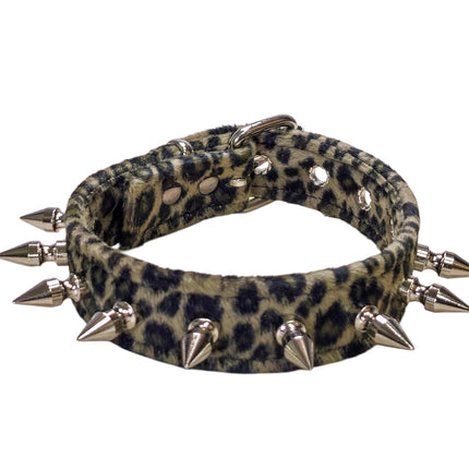CK105LEOPARD  FUZZY LEOPARD  1" SPIKE CHOKER HANDMADE IN USA