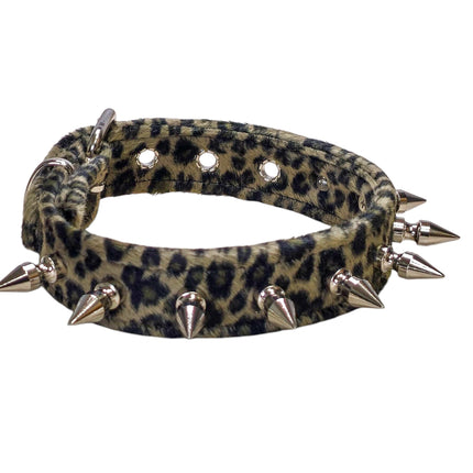 CK105LEOPARD  FUZZY LEOPARD  1" SPIKE CHOKER HANDMADE IN USA