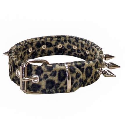 CK105LEOPARD  FUZZY LEOPARD  1" SPIKE CHOKER HANDMADE IN USA