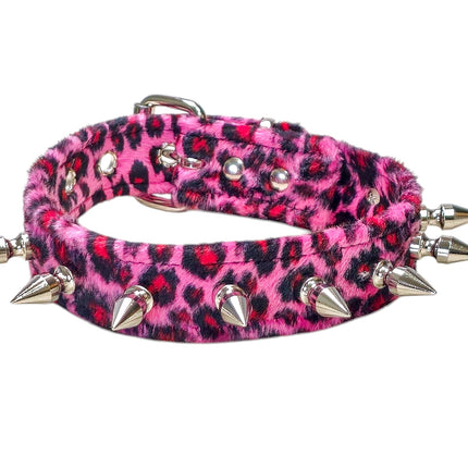 CK105LEOPARD  FUZZY LEOPARD  1" SPIKE CHOKER HANDMADE IN USA