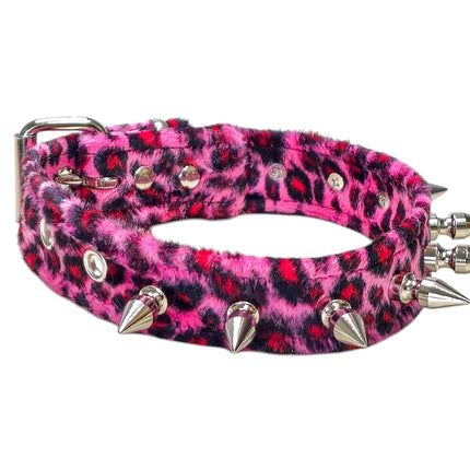 CK105LEOPARD  FUZZY LEOPARD  1" SPIKE CHOKER HANDMADE IN USA
