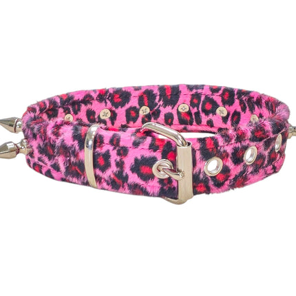 CK105LEOPARD  FUZZY LEOPARD  1" SPIKE CHOKER HANDMADE IN USA