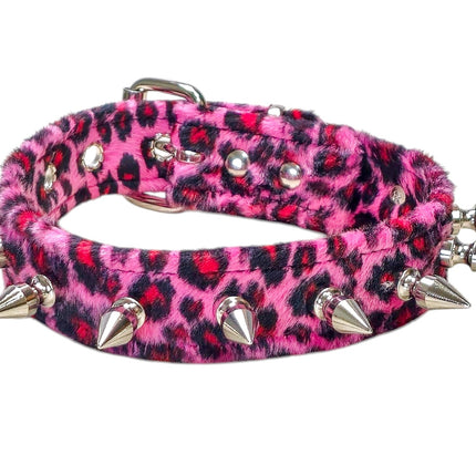 CK105LEOPARD  FUZZY LEOPARD  1" SPIKE CHOKER HANDMADE IN USA