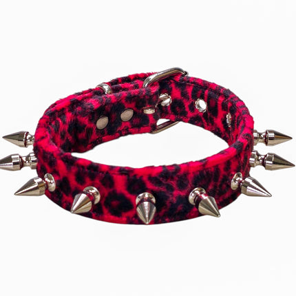 CK105LEOPARD  FUZZY LEOPARD  1" SPIKE CHOKER HANDMADE IN USA