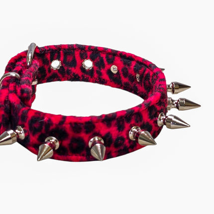 CK105LEOPARD  FUZZY LEOPARD  1" SPIKE CHOKER HANDMADE IN USA