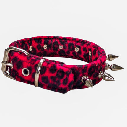 CK105LEOPARD  FUZZY LEOPARD  1" SPIKE CHOKER HANDMADE IN USA