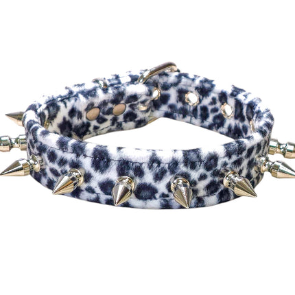 CK105LEOPARD  FUZZY LEOPARD  1" SPIKE CHOKER HANDMADE IN USA