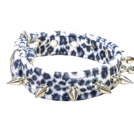 CK105LEOPARD  FUZZY LEOPARD  1" SPIKE CHOKER HANDMADE IN USA