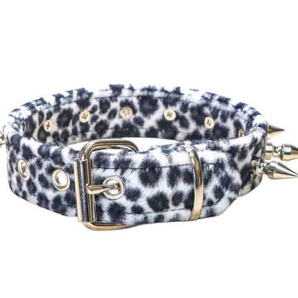 CK105LEOPARD  FUZZY LEOPARD  1" SPIKE CHOKER HANDMADE IN USA