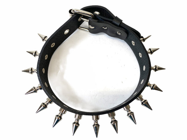 CK105VEGAN-BLK  1 1/4" VEGAN LEATHER CHOKER WITH 1" SPIKES