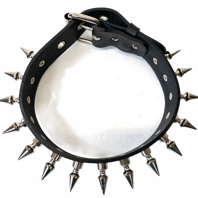 CK105VEGAN-BLK  1 1/4" VEGAN LEATHER CHOKER WITH 1" SPIKES