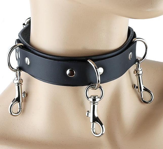 CK107 1 1/8" BLACK LEATHER CHOKER WITH 3 KEYHOLDERS