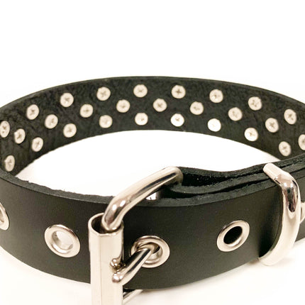 CK109 1/8" BLACK LEATHER CHOKER WITH 1/2" & 1" SPIKES