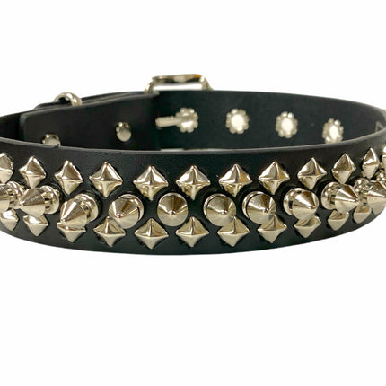CK110 1/2" SPIKES 2 ROWS 1/4" DIAMOND STUDS COLLAR