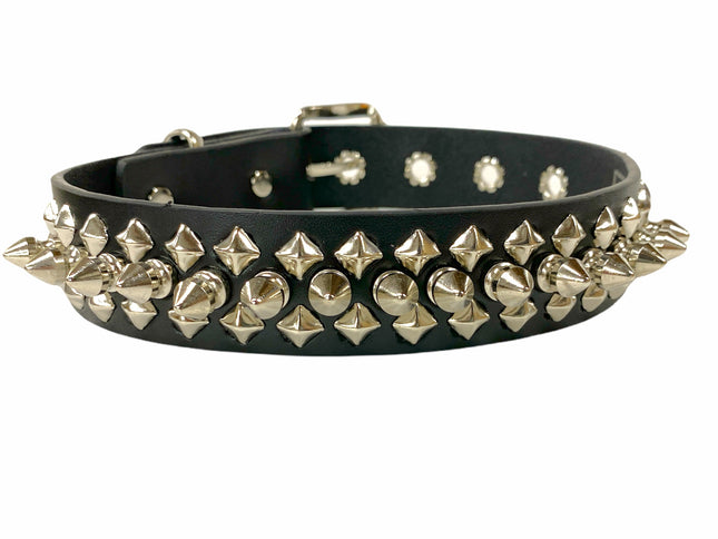 CK110 1/2" SPIKES 2 ROWS 1/4" DIAMOND STUDS COLLAR