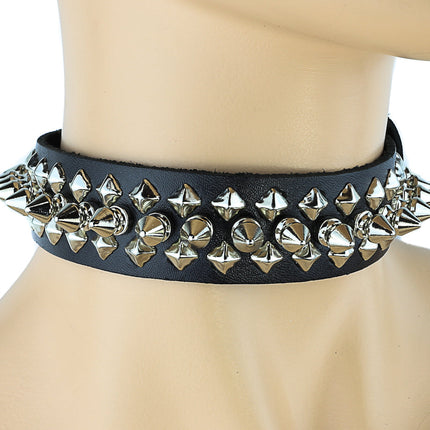 CK110 1/2" SPIKES 2 ROWS 1/4" DIAMOND STUDS COLLAR