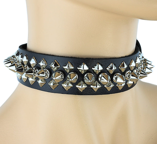 CK110 1/2" SPIKES 2 ROWS 1/4" DIAMOND STUDS COLLAR