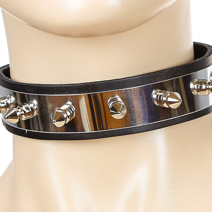 CK115  METAL CHOKER OVER LEATHER SPIKES