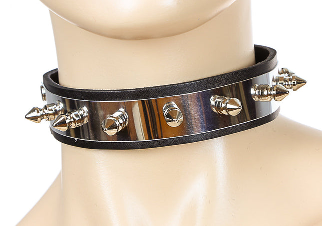 CK115  METAL CHOKER OVER LEATHER SPIKES