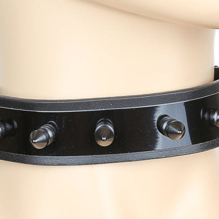 CK115  METAL CHOKER OVER LEATHER SPIKES
