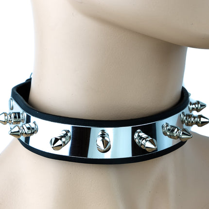 CK115  METAL CHOKER OVER LEATHER SPIKES