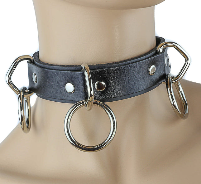 CK120  LEATHER CHOKER WITH THREE RINGS