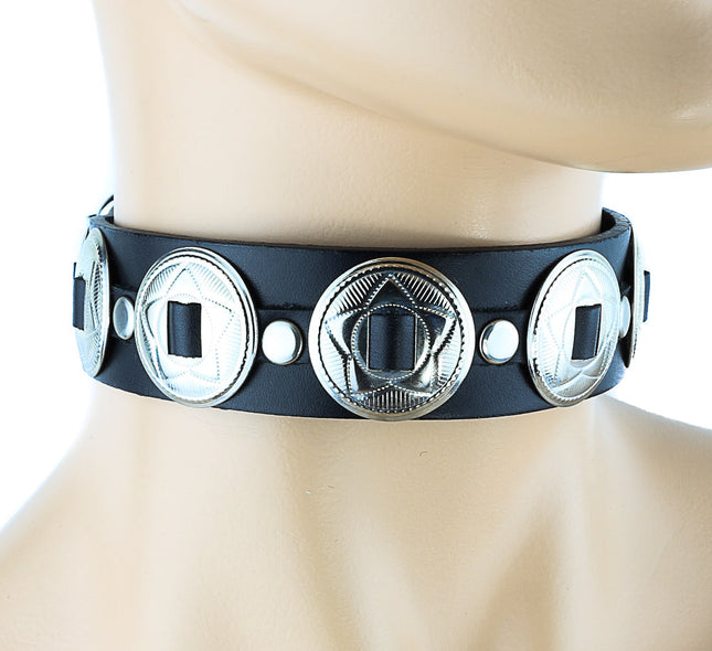 CK121 BLACK LEATHER CHOKER CONCHO