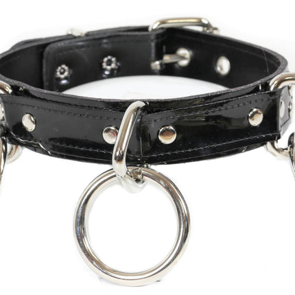 CK124P-BLK  BLACKPATENT  3 LARGE RING BONDAGE CHOKER