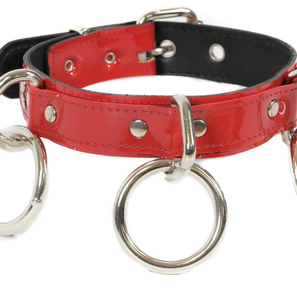 CK124P-BLK  BLACKPATENT  3 LARGE RING BONDAGE CHOKER