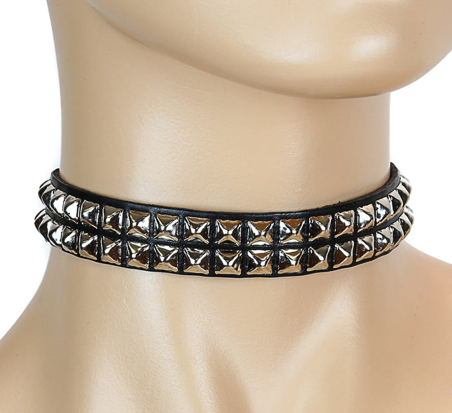CK128  DOUBLE ROW MINI PYRAMID CHOKER