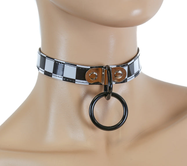 CK129CHK  CHECKEREDBOARD BONDAGE CHOKER